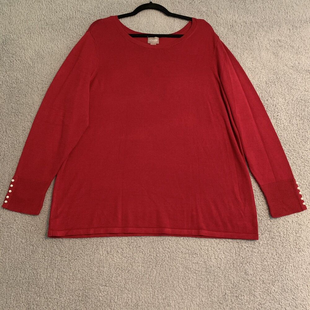 Chico's 3 Women's XL/16 Pearl Cuff Claret Pullover Red Sweater
